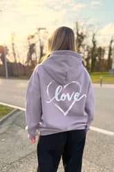 Unisex Hoodie, Farbe Dusty Lavender, moderne, oversized Passform, kuschlig weich, Baumwolle, Backprint