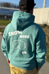 Unisex Hoodie, Farbe Turquoise Green, moderne, oversized Passform, kuschlig weich, Baumwolle, Backprint