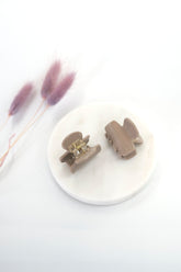 Mini Haarklammern baileysfarben in einen mittelbraunen bis taupefarbenen Ton im 2er-Set – stylische und praktische Haaraccessoires zum Zurückstecken von Strähnen, ideal für kreative Frisuren.