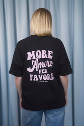 Unisex T-Shirt Oversized aus 100% Bio-Baumwolle Black schwarz mit rosa Print Aufdruck More Amore Per Favore