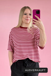 Oversized Shirt CHIARA in Dunkelrot-Rosa mit Ringelstreifen aus Viskose, Made in Italy – ausverkauft
