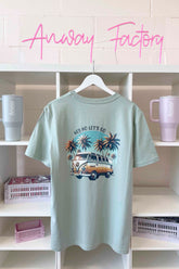 T-Shirt Normal Farbe Aloe Grün Print VW Bus Hey Ho Lets's Go
