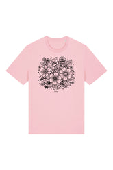 T-Shirt aus 100 % Bio-Baumwolle mit normaler Passform, erhältlich in verschiedenen Farben wie Blue Soul, Cotton Pink, Lavender, Aloe, Weiss und Schwarz. Individuell bedruckbar mit Wunschmotiv. Weiches, angenehm leichtes Material für hohen Tragekomfort. Ideal für einen zeitgemässen, entspannten Look. Vorderseite: T-Shirt mit einfarbigem Blumenprint auf der Vorderseite.