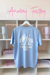 T-Shirt Normal Blue Soul Hellblau Print Camping Girl weiss Baumwolle