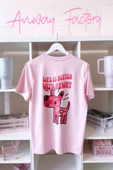 T-Shirt Normal Cotton Pink rosa mit Print Hund