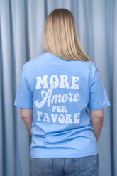 Unisex T-Shirt aus 100% Bio-Baumwolle Blue Soul hellblau mit weissem Print Aufdruck More Amore Per Favore