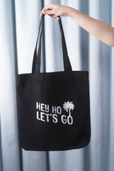 Tote Bag black Tasche schwarz Print Schriftzug Hey Ho Let's go Palme