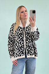 ZIPPER STRICKJACKE LARA | CREME-SCHWARZ LEO