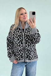 ZIPPER STRICKJACKE LARA | GRAU-SCHWARZ LEO