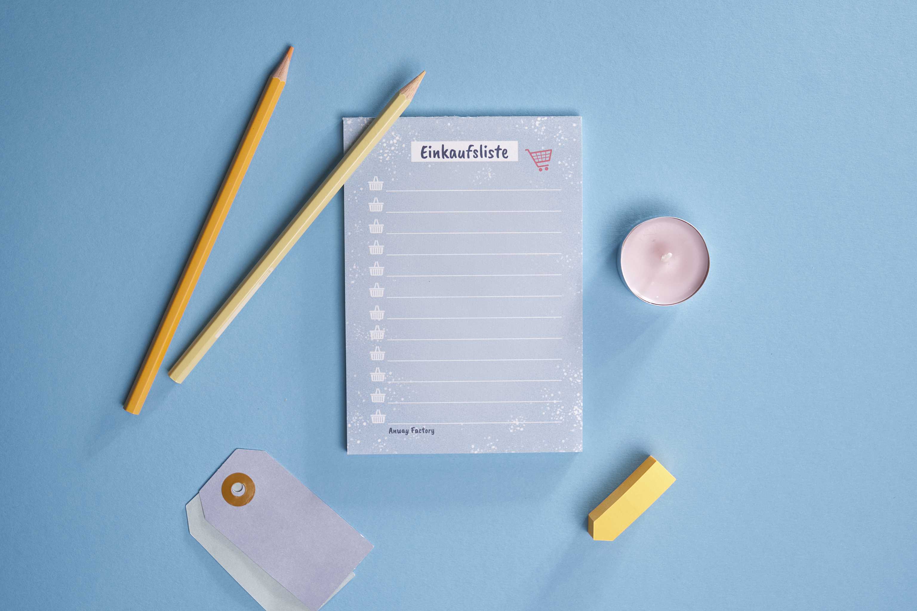 Einkaufsliste SHOPPING CART im handlichen A6-Hochformat mit 50 Blättern. Liebevoll gestalteter Notizblock für strukturierte Einkaufsplanung – perfekt zum Notieren von Besorgungen und To-dos im Alltag.