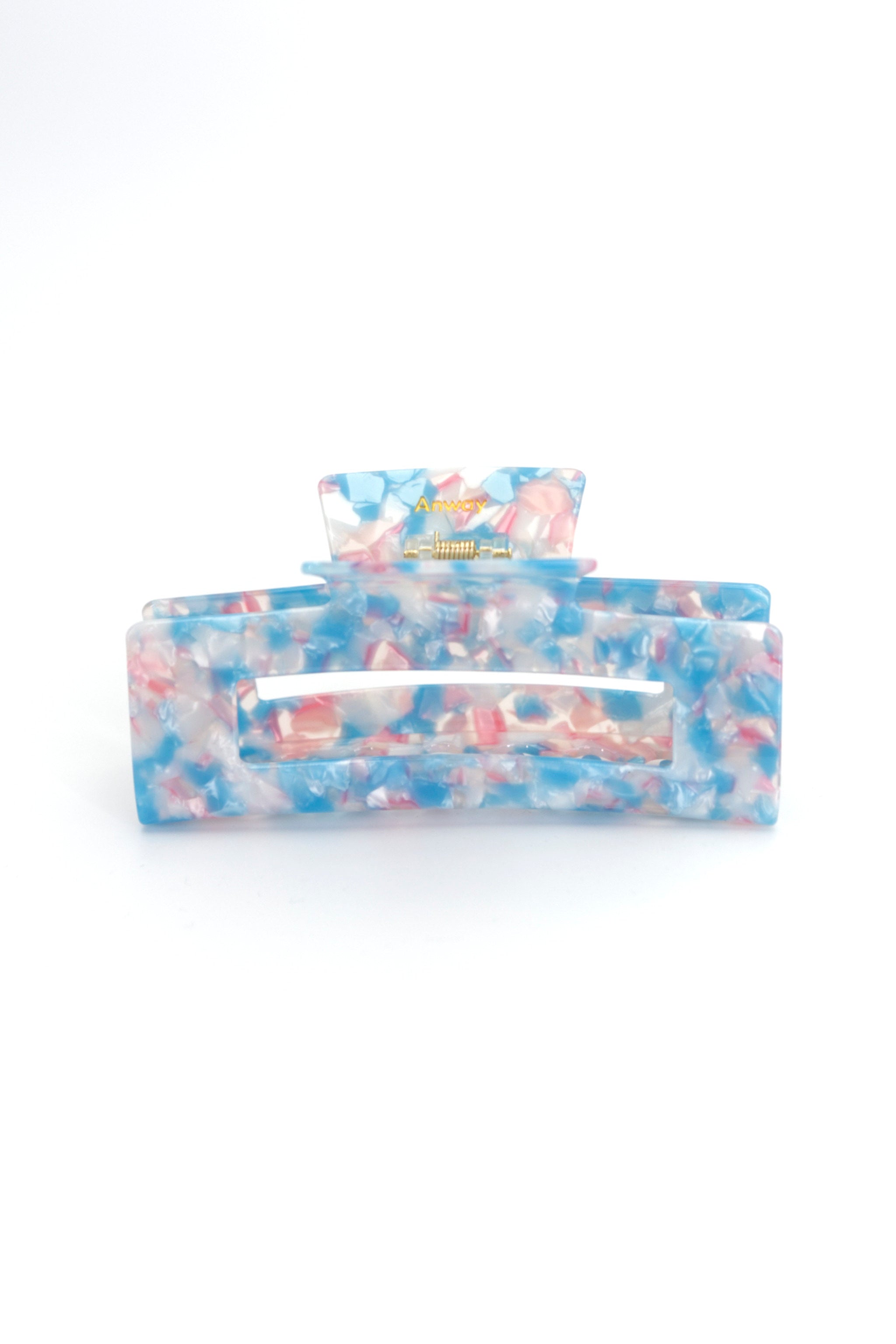 Stilvolle Haarklammer bunt marmoriert mit pastellblauen, rosa und weissfarbenen Akzenten aus robustem und leichtem Material – modisches Haaraccessoire mit sicherem Halt und angenehmem Tragegefühl, ideal für den Alltag und besondere Anlässe.