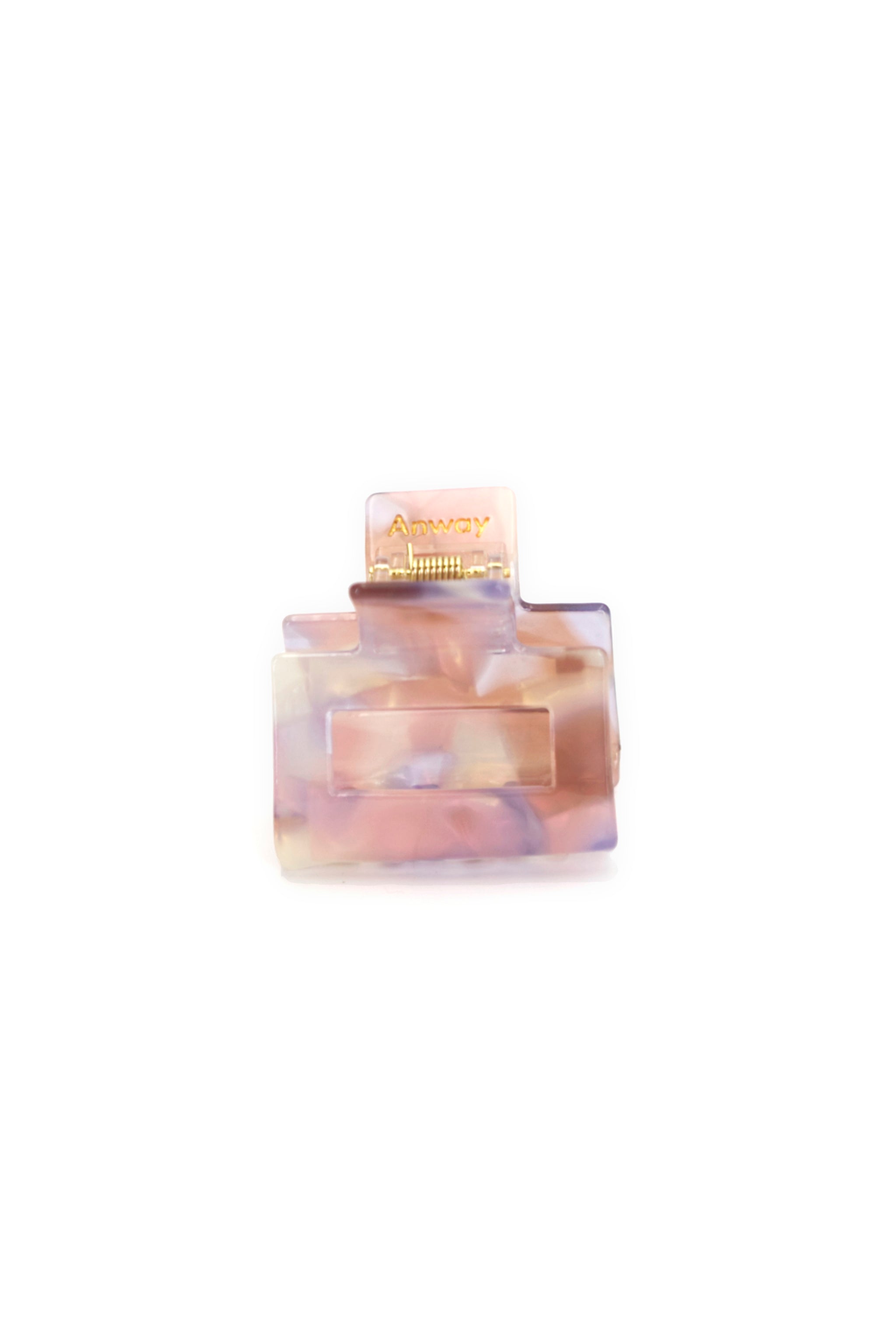 Kompakte Square Haarklammer in marmoriertem Rosa, Beige, Flieder, perlendem Weiss mit elegantem Design – stilvolles, langlebiges und praktisches Haaraccessoire für unterwegs, das idealen Halt und maximalen Komfort bietet.