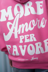Kuschliger Hoodie Oversized French Fuchsia Pink mit weissem Backprint More Amore Per Favore