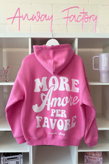 Kuschliger Hoodie Oversized French Fuchsia Pink mit weissem Backprint More Amore Per Favore
