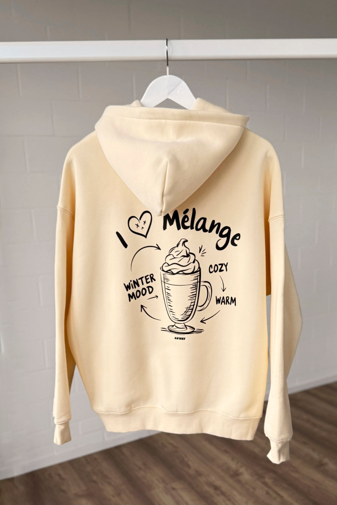 Unisex Hoodie, Farbe Buttermilk Yellow, moderne, oversized Passform, kuschlig weich, Baumwolle, Backprint