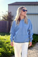 Unisex Hoodie, Farbe Light Blue, moderne, oversized Passform, kuschlig weich, Baumwolle, Backprint