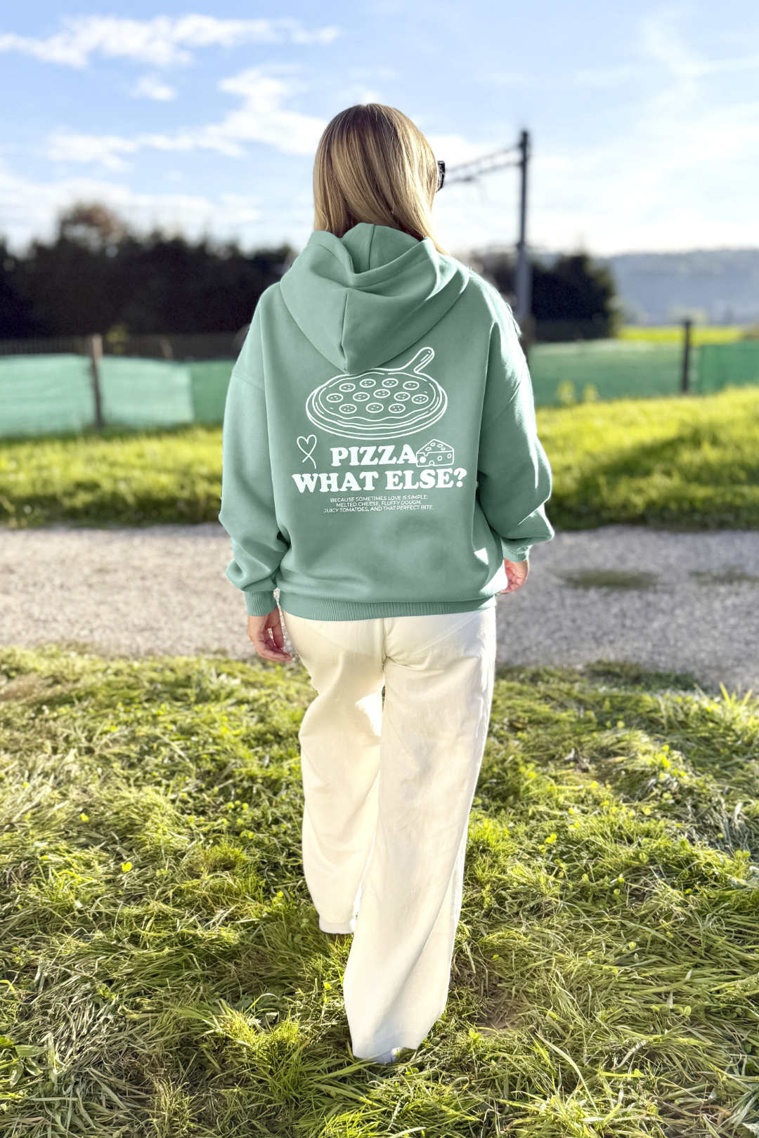 Unisex Hoodie, Farbe Turquoise Green, moderne, oversized Passform, kuschlig weich, Baumwolle, Backprint