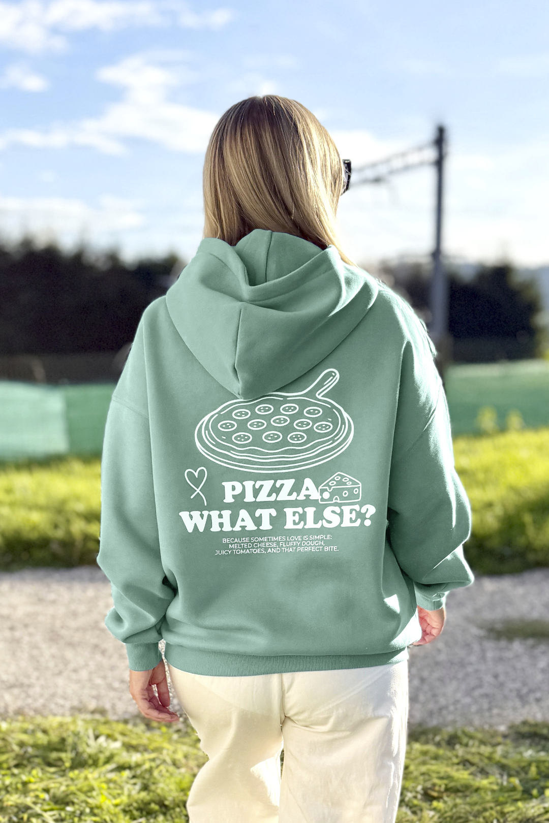 Unisex Hoodie, Farbe Turquoise Green, moderne, oversized Passform, kuschlig weich, Baumwolle, Backprint
