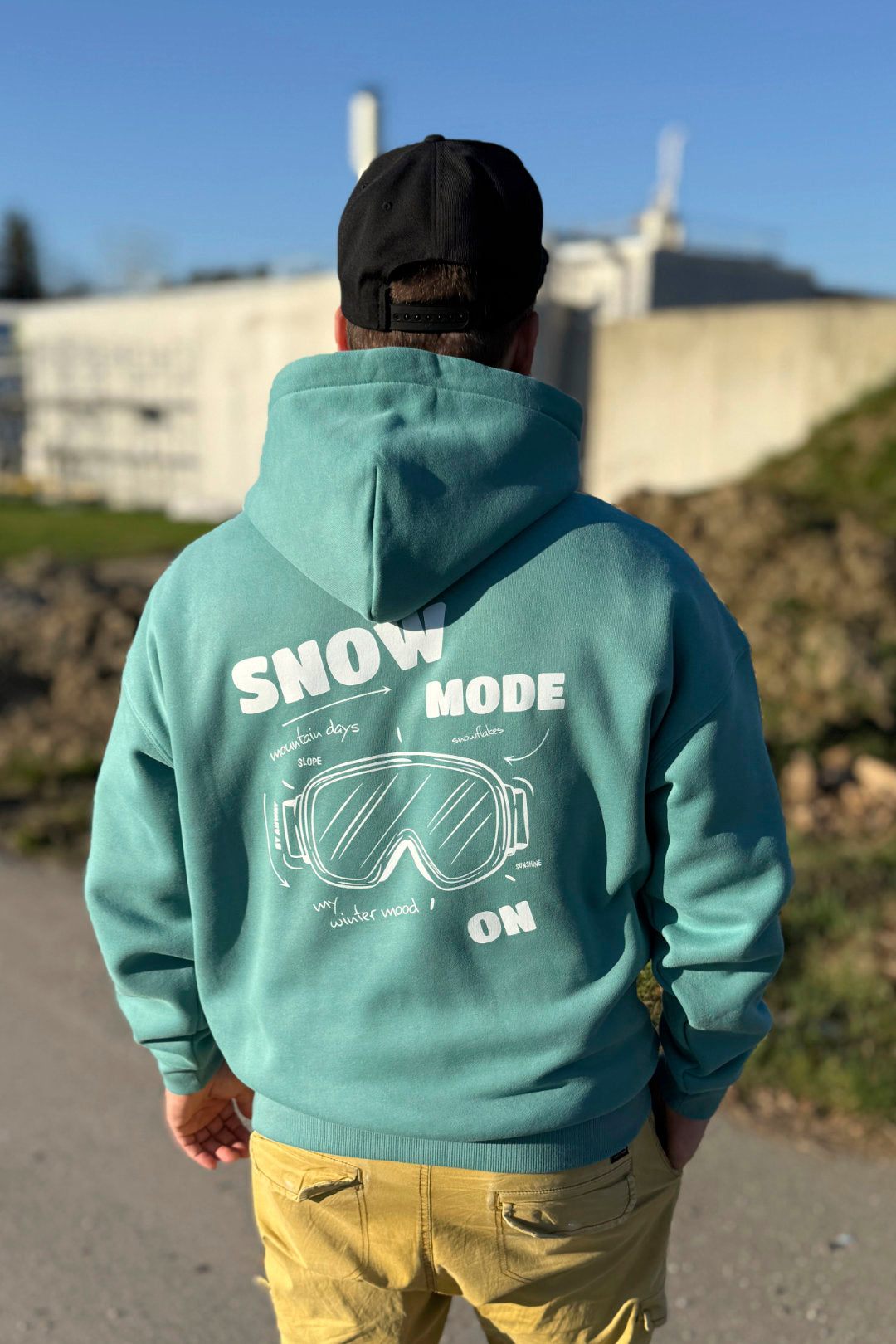 Unisex Hoodie, Farbe Turquoise Green, moderne, oversized Passform, kuschlig weich, Baumwolle, Backprint