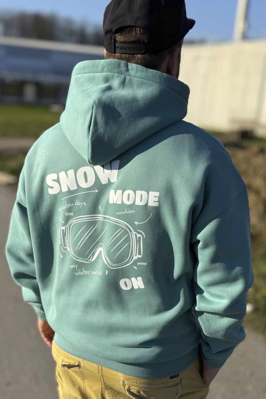 Unisex Hoodie, Farbe Turquoise Green, moderne, oversized Passform, kuschlig weich, Baumwolle, Backprint