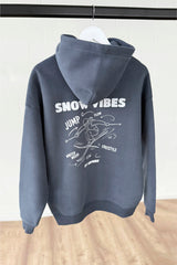 Unisex Hoodie, Farbe Slate Blue, moderne, oversized Passform, kuschlig weich, Baumwolle, Backprint, SNOW VIBES