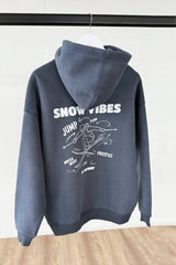 Unisex Hoodie, Farbe Slate Blue, moderne, oversized Passform, kuschlig weich, Baumwolle, Backprint, SNOW VIBES