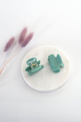 Mini Haarklammern in pastellgrün im 2er-Set – stylische und praktische Haaraccessoires zum Zurückstecken von Strähnen, ideal für kreative Frisuren.