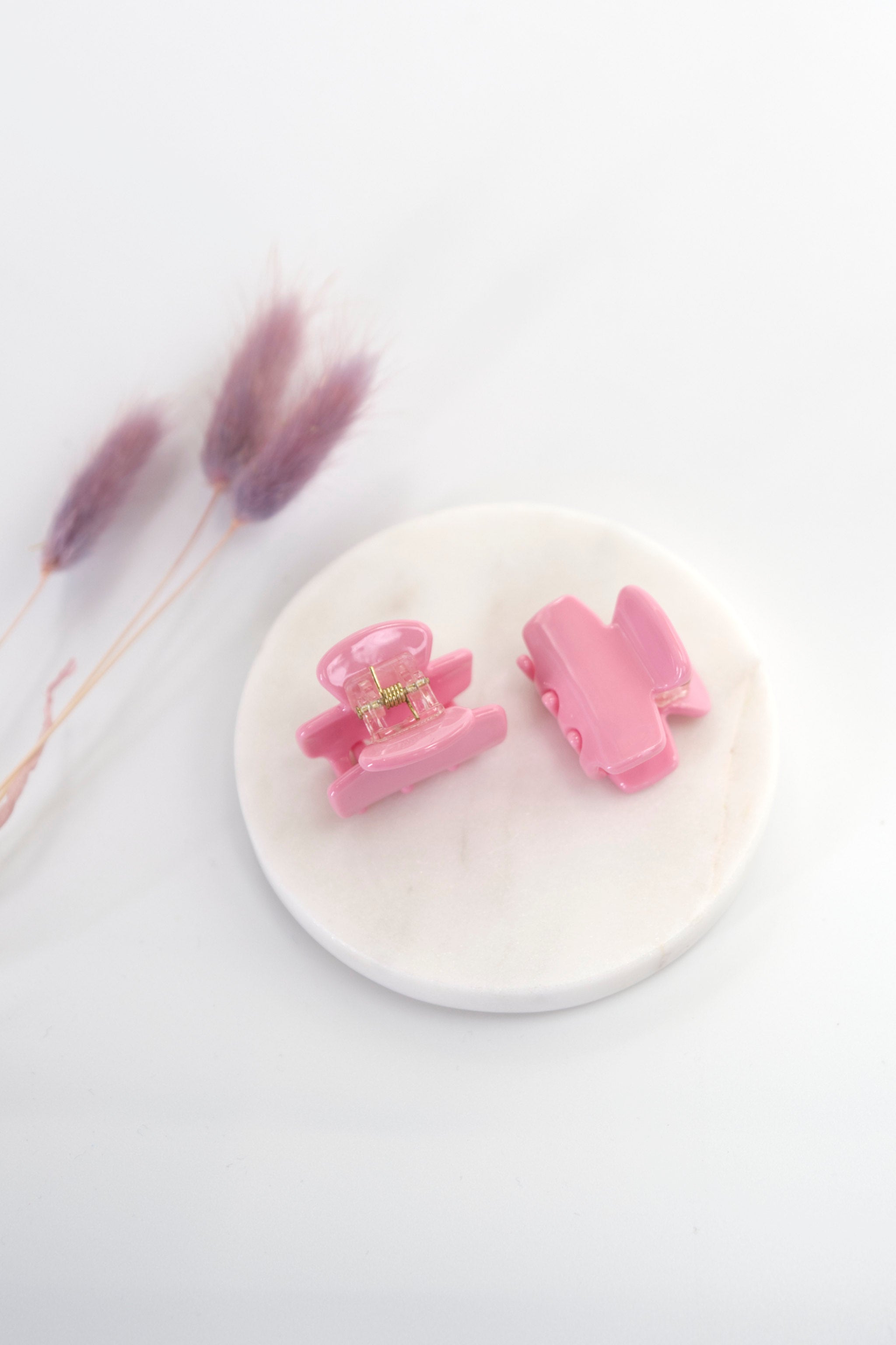 Mini Haarklammern in rosa im 2er-Set – stylische und praktische Haaraccessoires zum Zurückstecken von Strähnen, ideal für kreative Frisuren.