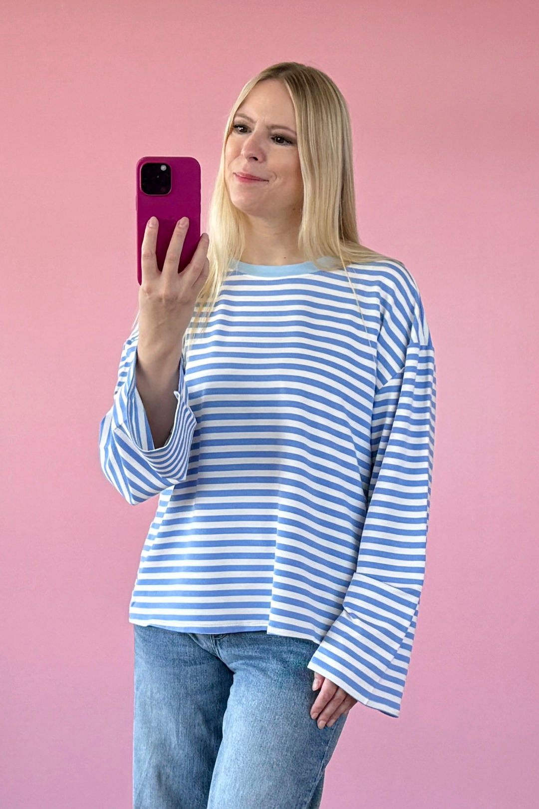 OVERSIZED LONGSLEEVE SOFIA | HIMMELBLAU-WEISS