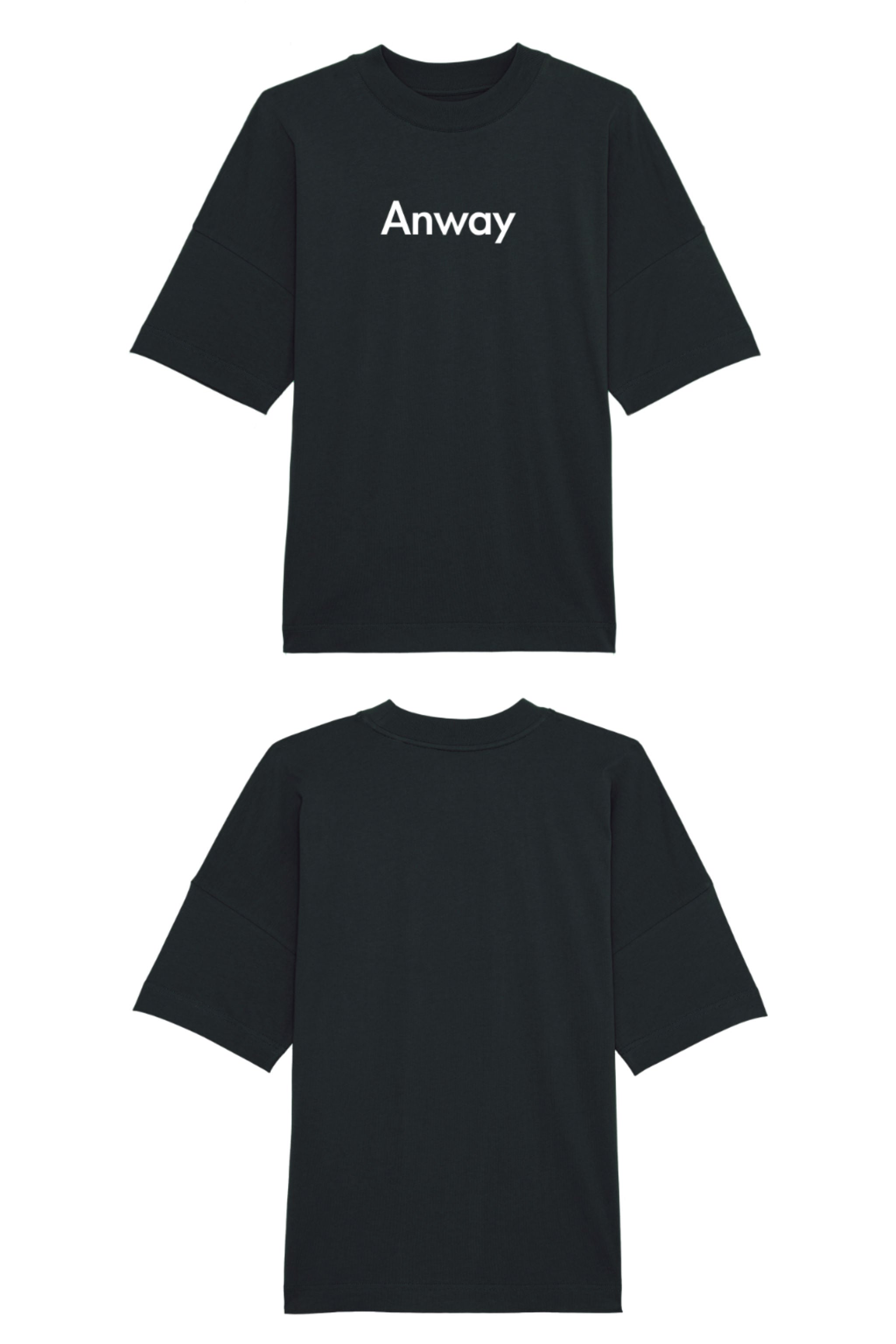 Oversized T-Shirt aus 100 % Bio-Baumwolle mit weitem, modernem Schnitt, erhältlich in Schwarz, Weiss und Natur. Individuell gestaltbar mit Wunschmotiv und frei wählbarer Platzierung. Weiche Qualität, überschnittene Ärmelansätze und lässiger Style für maximalen Tragekomfort. Mit Anway-Schriftzug in serifenloser, fetter Schrift auf der Vorderseite.