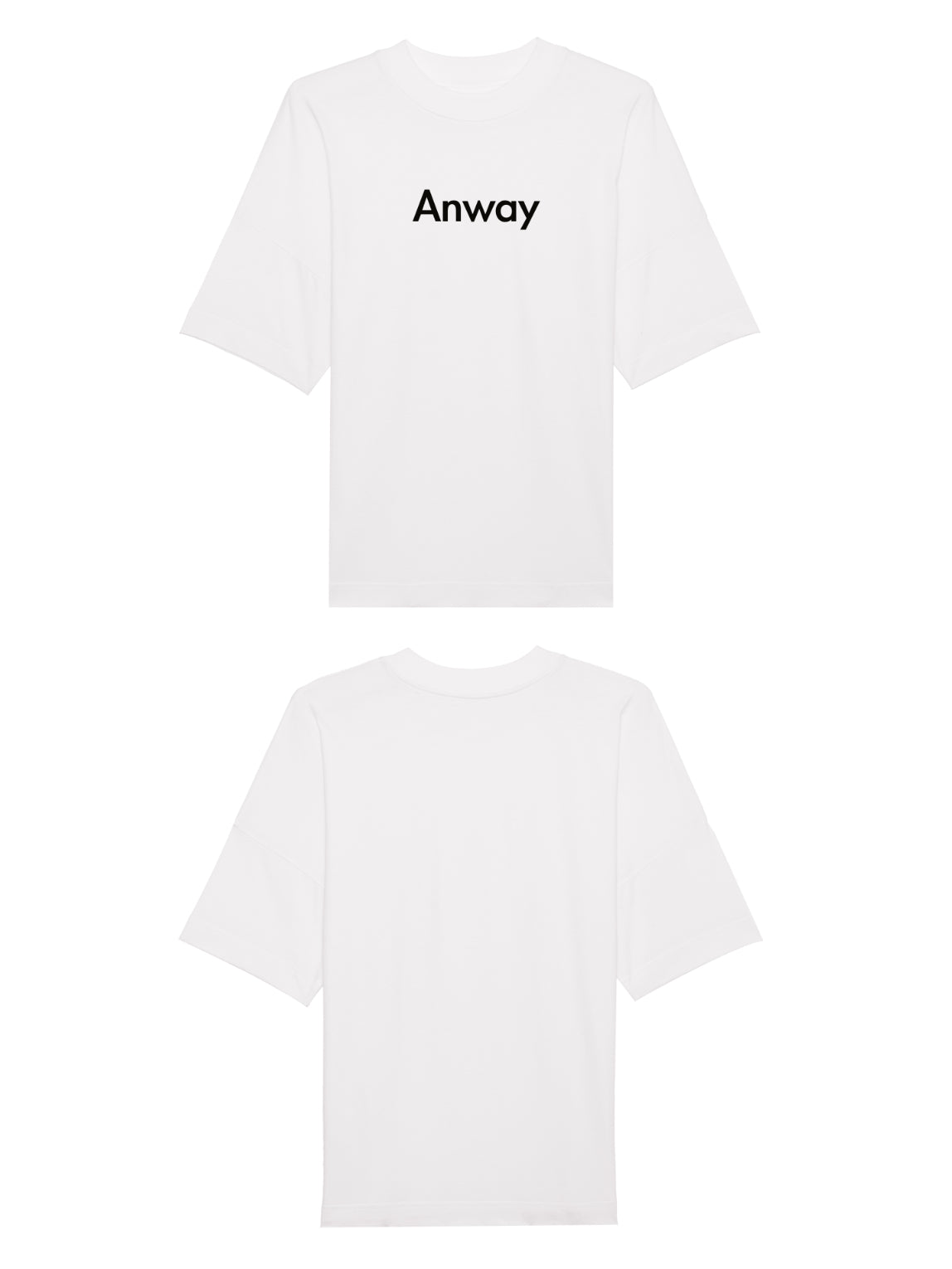 Oversized T-Shirt aus 100 % Bio-Baumwolle mit weitem, modernem Schnitt, erhältlich in Schwarz, Weiss und Natur. Individuell gestaltbar mit Wunschmotiv und frei wählbarer Platzierung. Weiche Qualität, überschnittene Ärmelansätze und lässiger Style für maximalen Tragekomfort. Mit Anway-Schriftzug in serifenloser, fetter Schrift auf der Vorderseite.