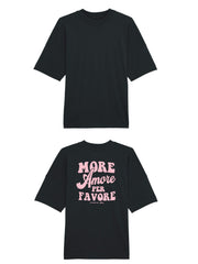 Unisex T-Shirt Oversized aus 100% Bio-Baumwolle Black schwarz mit rosa Print Aufdruck More Amore Per Favore