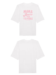 Unisex T-Shirt Oversized aus 100% Bio-Baumwolle White weiss mit rosa Print Aufdruck More Amore Per Favore