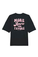 Unisex T-Shirt Oversized aus 100% Bio-Baumwolle Black schwarz mit rosa Print Aufdruck More Amore Per Favore