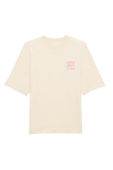 Unisex T-Shirt Oversized aus 100% Bio-Baumwolle Natural Raw natur mit rosa Print Aufdruck More Amore Per Favore
