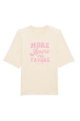 Unisex T-Shirt Oversized aus 100% Bio-Baumwolle Natural Raw natur mit rosa Print Aufdruck More Amore Per Favore