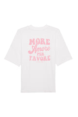 Unisex T-Shirt Oversized aus 100% Bio-Baumwolle White weiss mit rosa Print Aufdruck More Amore Per Favore