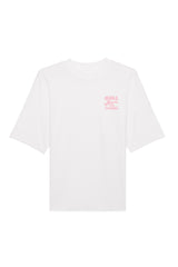 Unisex T-Shirt Oversized aus 100% Bio-Baumwolle White weiss mit rosa Print Aufdruck More Amore Per Favore