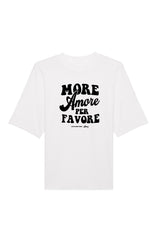 Unisex T-Shirt Oversized aus 100% Bio-Baumwolle White weiss mit schwarzem Print Aufdruck More Amore Per Favore