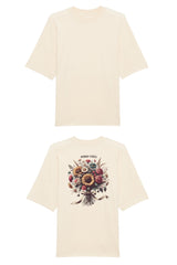 Oversized T-Shirt aus 100 % Bio-Baumwolle mit weitem, modernem Schnitt, erhältlich in Schwarz, Weiss und Natur. Individuell gestaltbar mit Wunschmotiv und frei wählbarer Platzierung. Weiche Qualität, überschnittene Ärmelansätze und lässiger Style für maximalen Tragekomfort. Mit grossem buntem Blumenstrauss auf dem Rücken und „ANWAY VIBES“-Schriftzug.