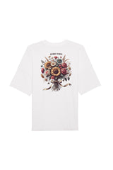 Oversized T-Shirt aus 100 % Bio-Baumwolle mit weitem, modernem Schnitt, erhältlich in Schwarz, Weiss und Natur. Individuell gestaltbar mit Wunschmotiv und frei wählbarer Platzierung. Weiche Qualität, überschnittene Ärmelansätze und lässiger Style für maximalen Tragekomfort. Mit grossem buntem Blumenstrauss auf dem Rücken und „ANWAY VIBES“-Schriftzug.