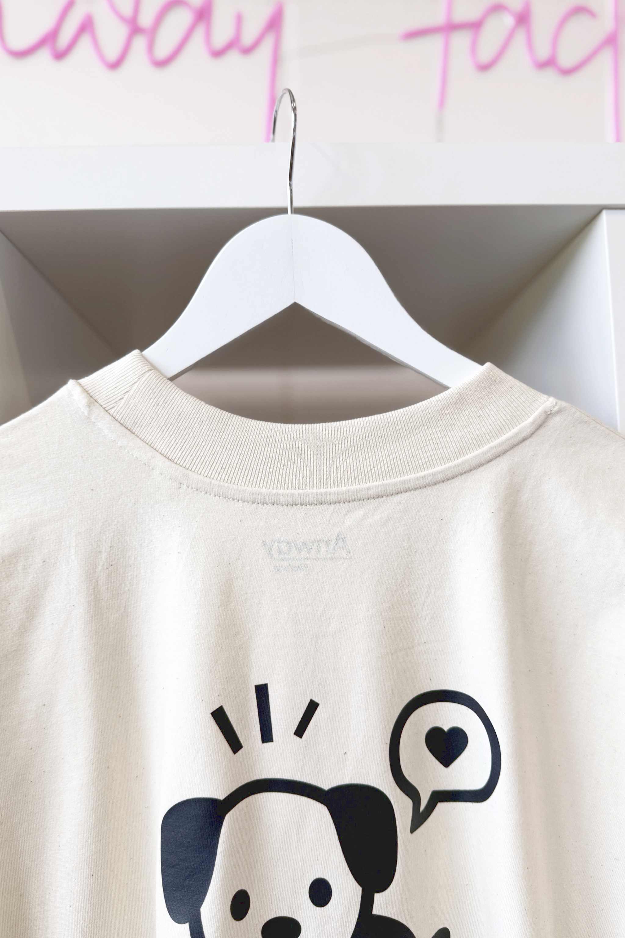 T-Shirt Oversized Natural Raw naturfarbe Print schwarz Dog