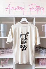 T-Shirt Oversized Natural Raw Print schwarz Hund Dog Girl