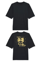Oversized T-Shirt in Schwarz mit goldenem Backprint «Everybody Born to Be a Star» – Vorder- und Rückansicht