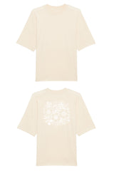Oversized T-Shirt aus 100 % Bio-Baumwolle mit weitem, modernem Schnitt, erhältlich in Schwarz, Weiss und Natur. Individuell gestaltbar mit Wunschmotiv und frei wählbarer Platzierung. Weiche Qualität, überschnittene Ärmelansätze und lässiger Style für maximalen Tragekomfort. Rückseite:Mit großem schwarzen Blumenmuster aus verschiedenen stilisierten Blüten und Blättern. Rückseite: T-Shirt mit grossem, einfarbigem Blumenprint auf der Rückseite. 