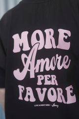 Unisex T-Shirt Oversized aus 100% Bio-Baumwolle Black schwarz mit rosa Print Aufdruck More Amore Per Favore