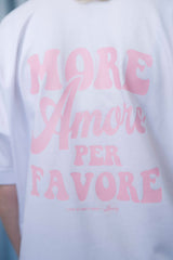 Unisex T-Shirt Oversized aus 100% Bio-Baumwolle White weiss mit rosa Print Aufdruck More Amore Per Favore