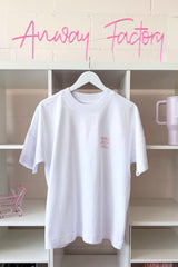 Unisex T-Shirt Oversized aus 100% Bio-Baumwolle White weiss mit rosa Print Aufdruck More Amore Per Favore
