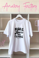 Unisex T-Shirt Oversized aus 100% Bio-Baumwolle White weiss mit schwarzem Print Aufdruck More Amore Per Favore