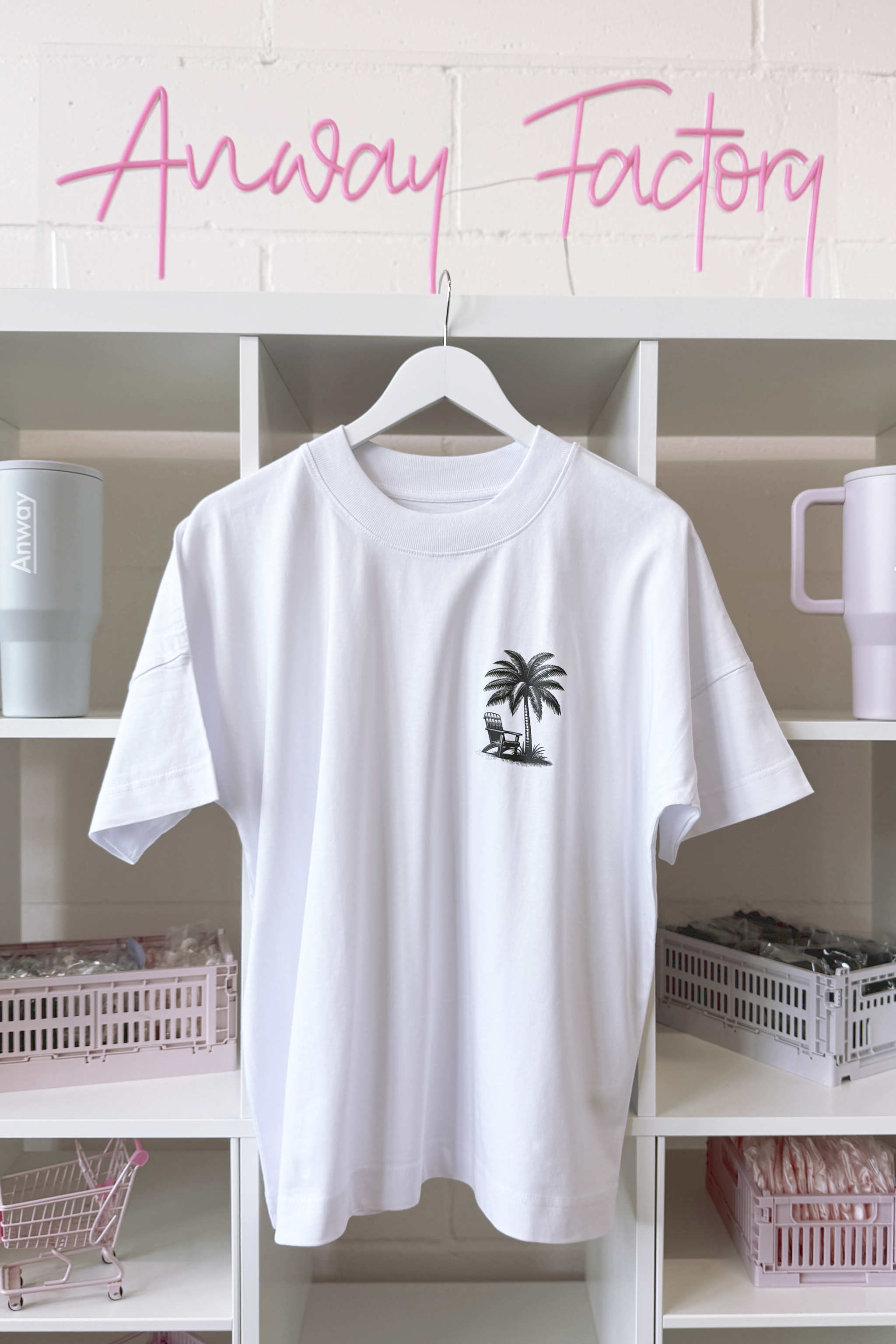 T-Shirt white weiss Oversized Print schwarz Palmen Summer 2. Wahl